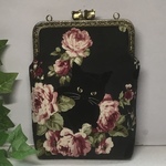 受注制作・12.5㎝の口金・がま口ポーチ・黒猫と薔薇・通帳入れ・タロットカードケース・チャームプレゼント！