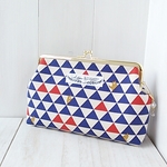 がま口ポーチ (ひょっこりくまさん×ネイビー系）マチ付き 