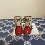 訳ありブライス  ベージュ＆赤  リボン付きエンジニアブーツ