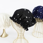 【雑誌掲載】大人用＼星シルバー刺繍×ブラック／シルクのナイトキャップ　洗えるシルク　おしゃれ｜ヘアケア｜お家時間　