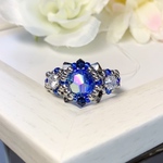 スワロフスキー ビーズリング〜サファイアオーロラ〜【ビーズアクセサリー/ブルー、青、虹】