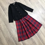冬にかわいい 赤とネイビー タータンチェック ギャザースカート 
