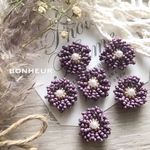 A1105【送料無料】マットカラービーズフラワー  刺繍カボション  2pcs
