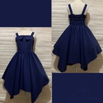 1点物*ピンストライプ 襟付きジャンパースカート イレギュラーヘム全円サーキュラー★ウール ネイビー 紺（即納品）