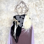 ◆フリンジとスヌードと。オリジナル/異素材 コンビ /小顔/富士山型/オリジナル/ネックウォーマー(モノトーン×白いチベットファー)