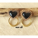 ハート×マットゴールドリングピアス♯BLACK