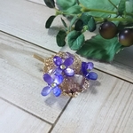 ・天然石・アメジストとパープルのお花のポニーフック　＃1183