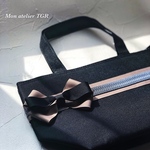 ☆déjeuner☆デジュネ☆保冷バッグ☆ランチバッグ☆お弁当バッグ☆リボン☆ヘリンボーン☆モノトーン☆オーダー☆クーラーバッグ