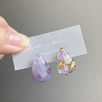 💐天使の涙 ﾌﾛｰｽﾞﾝﾌﾗﾜｰ ( ﾌﾞﾙｰﾊﾟｰﾌﾟﾙ ドライフラワー クリア マーブル ぷっくり ぽってり いびつ フープ 雫 イヤリング ピアス )