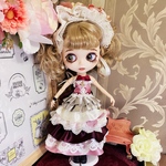 ブライス　リカちゃん　アウトフィット　ドレス　人形　ドール　ドール服　ロングドレス　カスタムドール　サテン生地　クラシカルドレス