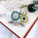 丸花グリーンフラワー  ビーズ刺繍ブローチ