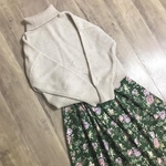 YUWA グリーン お花 の 上品で 綺麗な ギャザースカート
