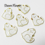 【D-0563】8pcs　ネコ　ラメ入り　21×18mm　ホワイト　チャーム