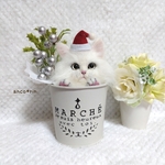 【新作】 羊毛フェルト 猫 長毛白猫さんのクリスマスフラワーポット