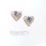 ＊新色flowerモチーフハート＊パールピアス♡シルバーグレー♡