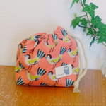 鳥さんの巾着袋、コップ袋（サーモンピンク）