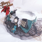 ケープ首輪🎄クリスマス🎄クラシカルディープグリーン×ブラック♡スノーフレーク柄♡ベアチャーム♡