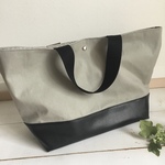 帆布×フェイクレザー　トートバッグ(グレー＆ブラック)