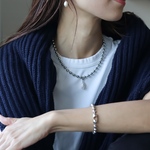 【silver】2way baroque pearl ball chain necklace