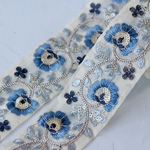 インド刺繍リボンᢂオーガンジーフラワー【ブルー】刺繍リボン 刺繍リボン トリム ブレード ジャガードリボン チロリアンテープ レース チュールレース