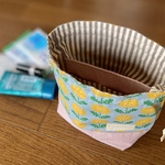  ＊仕切り付き巾着＊　分割の内ポケット付き　タンポポ　スモークブルー