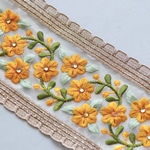 インド刺繍リボンᢂビジューフラワー【イエロー】刺繍リボン 刺繍リボン トリム ブレード ジャガードリボン チロリアンテープ レース チュールレース