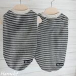 【Tさま】犬服　大人チェックニット生地　ブラック＆ホワイト【２L　オーダーメイド】+ キュートな小花柄【カラー2.0cm幅】【リングリード2.0cm幅】