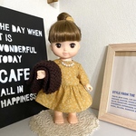 マスタードイエローのワンピース&ヘアゴム&ブラウンマフラーセット ＊メルちゃん ソランちゃんの服＊