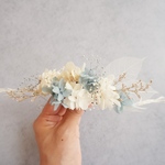 髪飾り【ブルーグレー　ホワイト　ベージュ】ベッドドレス　ベッドパーツ　プリザーブドフラワー　ドライフラワー　ヘアアクセサリー　ウェディング　ブライダル　成人式　卒業式　謝恩会　前撮り　ドレス　七五三　