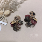 RUKIRIRIA #636  レオパード×ボルドー×ブラック花びらピアス  大ぶりピアス 大ぶりイヤリング 