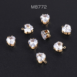 M8772   30個  高品質ガラスストーンチャーム ハート型 カン付き 9×11mm ゴールド 3 X（10ヶ）