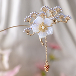 チェコガラスのお花と松枝のかんざし　　