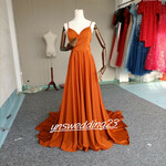 高品質！パーティードレス テラコッタ色 リボン 背中見せ 前撮り結婚式 2次会