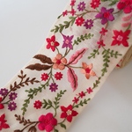 【80㎝カット済み】オーガンジー刺繍リボン 【レッド×ブラウン】