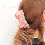 再販　ファーバンスクリップ　ファークリップ　ビジュークリップ　リボンバンスクリップ　ヘアクリップ　ヘアアクセサリー　クリスマス　プレゼント　ピンク