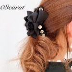 再販　限定　ファーバンスクリップ　ビジュークリップ　リボンバンスクリップ　黒　バンスクリップ　ヘアアクセサリー　クリスマス　プレゼント　エレガント