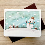 ❄️透明水彩画　2枚セット「冬空の雪だるま」北欧イラストミニカード クリスマスカード　クリスマス　バースデーカード　バレンタインカード ❄️