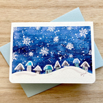 ❄️透明水彩画　2枚セット 「雪降る街」北欧イラストミニカード クリスマスカード　クリスマス　バースデーカード　バレンタインカード ❄️