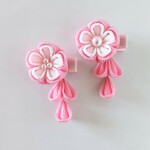 つまみ細工 髪飾り Pink//選べる花芯＊ベビークリップ/七五三/ひな祭り/お正月/着物.和装＊