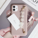 【新シリーズ】♡お花ビーズiPhoneケース♡くすみピンク　キーリングハンガー　iPhone13ケースなど