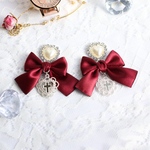BIGリボン🎀ハートクロス✝️ピアス/イヤリング ワインレッド 地雷.量産型