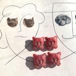 【2コセット】JIRI＊IVANA#czech beads#チェコビーズ　cat17㎜ 考える猫　red/bronze
