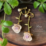 ゆれる薔薇のイヤリング~くすみパープル~