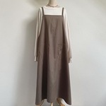 秋冬のロングのキャミエプロン、グレージュ【受注製作】