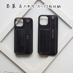 名入れ　カード2枚収納　本革　レザー　ハンド付き　名入れIPHONEケース