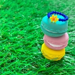 ビーズリング💍 ◆カラフルシリーズ◆3. 〜ダークブルーにカラフルなお花〜🌼マスクストラップとお揃い🌼