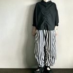 ■長袖スリットオーバルシャツ■ヴィンテージワッシャータイプライター■ブラック