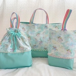 入園入学♡ゆめかわ虹のユニコーン2022☆ミント☆レッスンバッグ、シューズ袋、体操着（お着替え）袋の3点セット