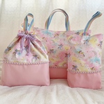 入園入学♡ゆめかわ虹のユニコーン2022☆ピンク☆レッスンバッグ、シューズ袋、体操着（お着替え）袋の3点セット