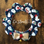 ペット用もくもくスタイ⛄️ゆきだるまパーティ柄(ネイビー)🎄鈴・リボン別オプション